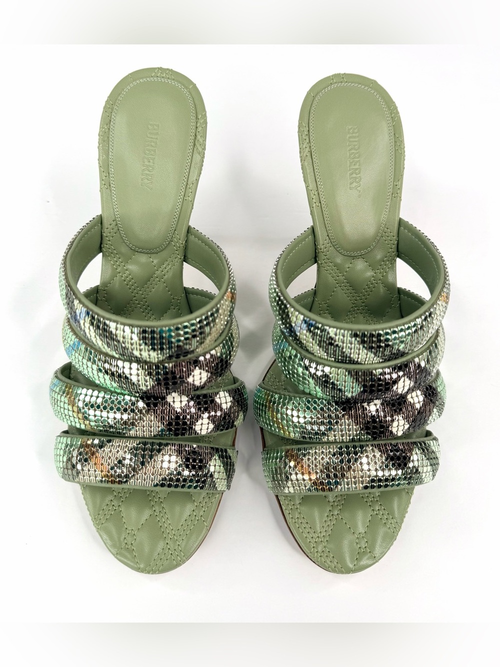 Burberry Check Mesh Mews Metallic Strap Mule Embellished Sandals Size EU 38.5 - Picture 6 of 12
